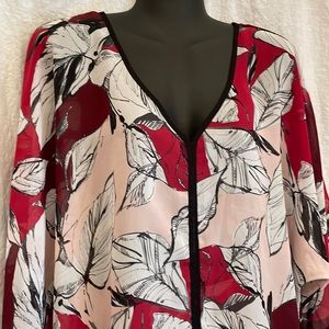 Avenue 14 / 16 Blouse Sheer Red Floral XL